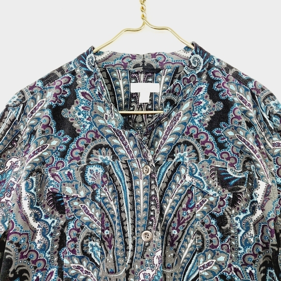 Charter Club Blue/Gray Paisley Petite Stretch Corduroy "Jean" Style Jacket P2570 - Picture 2 of 7